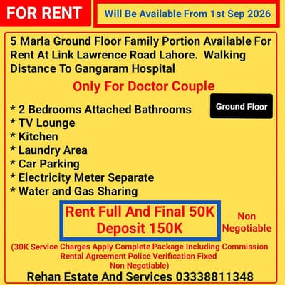 5Marla Ground Floor Family Portion For Rent At Link Lawrence Road