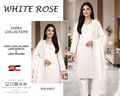 3 Pc Saira Collection White Rose Lawn Suit