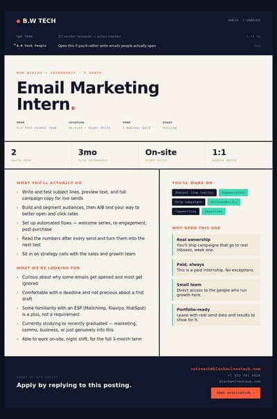 Email Marketing Internships (paid) 3 months.