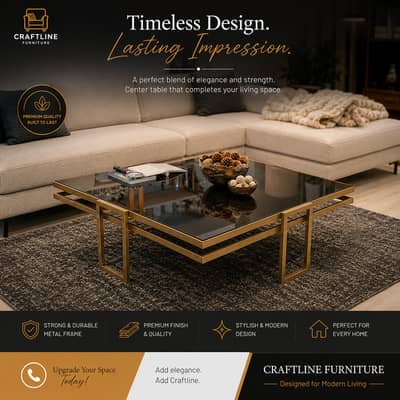 Modern 3*3 Center Table with Glossy Top | Coffee Table