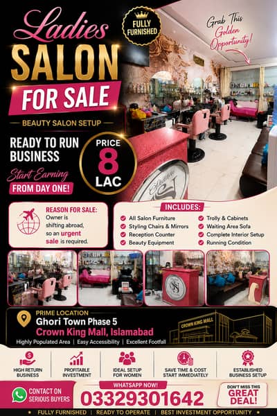 Fully Furnished Ladies Salon for Sale | Ready to Run Business