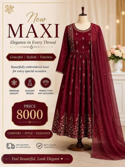 Elegant Embroidered Maxi Dress— New collection | Price RS:8000