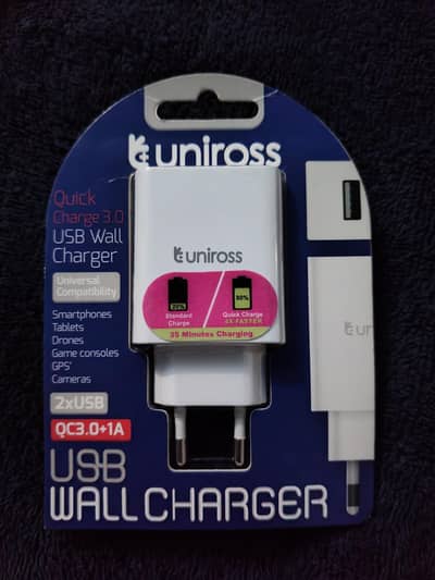 Uniross 2 USB Wall Charger QC 3.0 ( Quick Charging ) + 1 A box pack