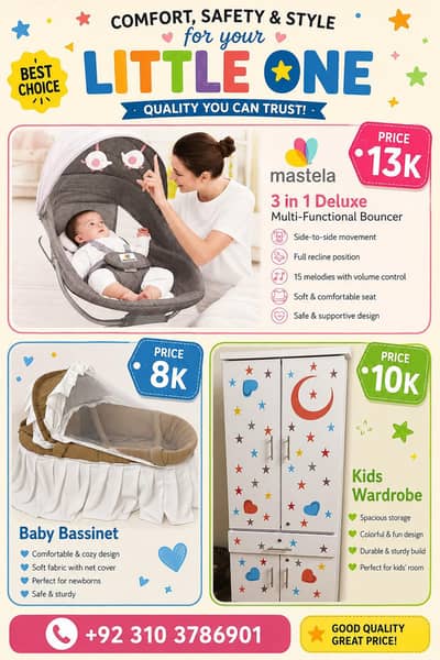 3 in 1 mastela baby bouncer , bassinet,nd kids wardrobe