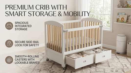 Premium Baby Crib with Smart Storage & Mobility / Baby Cot