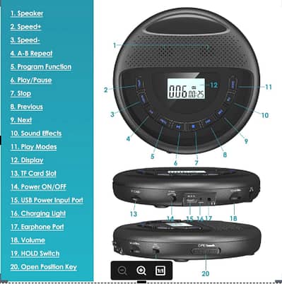 CD Player Portable KOVCDVI Portable CD Player for Car with Dual Stere