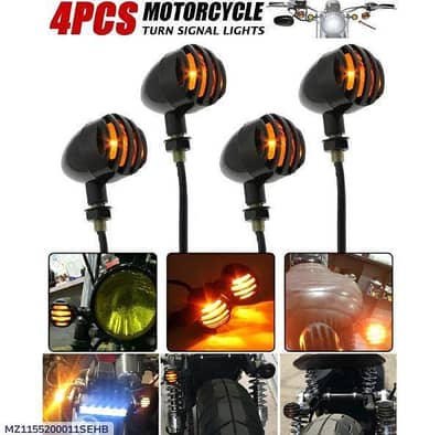 4Pcs Motorcycle Turn Signal Lights Yellow LED Grill Style