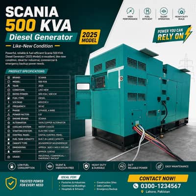 SCANIA 500 KVA Diesel Generator 2025 Model Heavy Duty Power