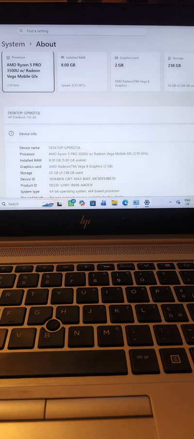 HP Elitebook AMD Ryzen 5 Pro 3500U