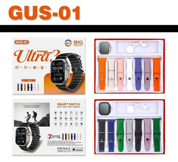 GUS-01 Smart Watch ULTRA 3 Original AMOLED Display - 7-in-1 Combo Pack with 7 Premium Straps | All-in-One Smartwatch for iOS & Android"