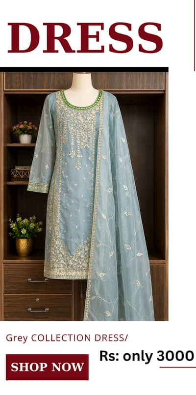 Elegant Embroidered grey kameez shalwar Dress – New Collection