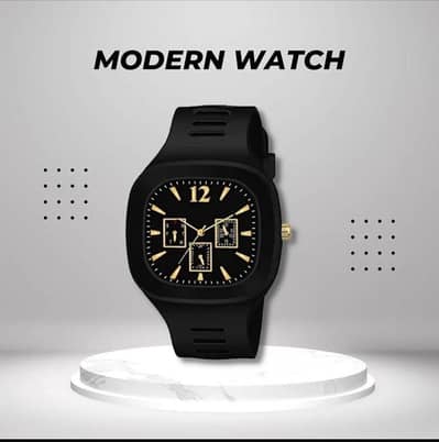 Black silicone square sports watch - New