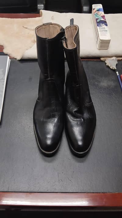 Black Leather Boots Crocodile Print 41