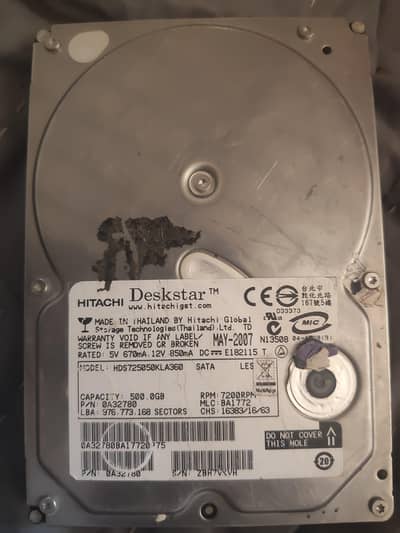 Hitachi hard drive not working condition 500gb
