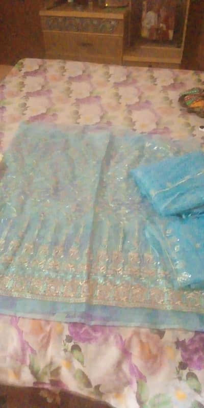 4 piece unstitchfull embroided  suit with embroided sleeves