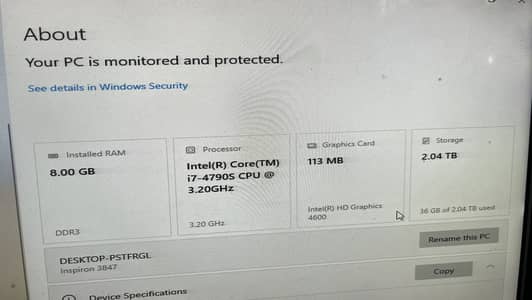 Dell Inspiron 3847 | Core i7-4790S | 8GB RAM | 2TB Storage (SSD+HDD)