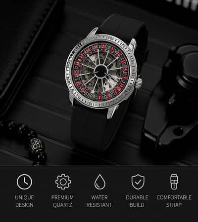 Spinner mens watch silicone strap rotate dial, luxury watch,