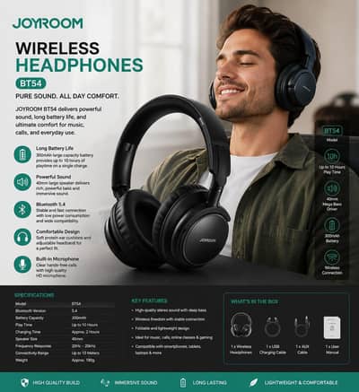 JOYROOM BT54 Wireless Headphones | Bluetooth 5.4 | 40mm Driver