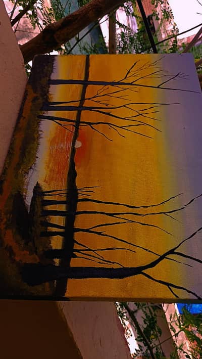 “Handmade Sunset Forest Painting | Wall Art” 