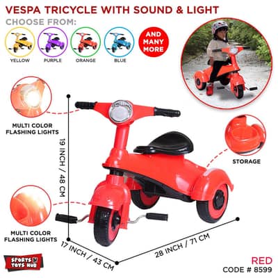 Brand New Kids Vespa Tricycle with Sound & Light (Pedal Operated)
