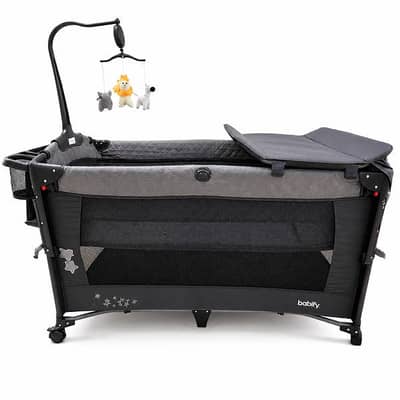 3 in 1 Premium Cots and Playard with changing Station and Rocking Grey