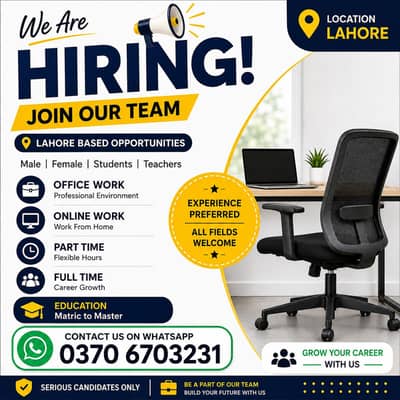 Hiring Staff in Lahore – Office & Online Work | Part Time & Full Time