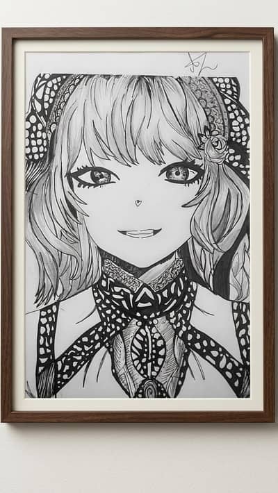 Handmade Anime Girl Sketch Art - Original Pencil