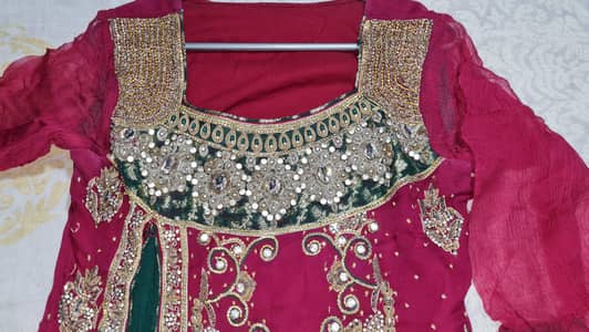 Heavy Pure Chiffon Plum-red Open-Front Frock with Dupatta.