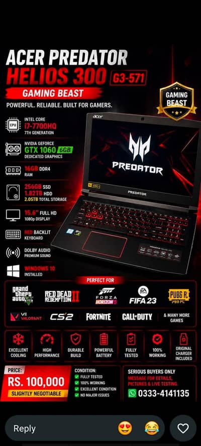 Acer Predator Helios 300 (G3-571) gaming laptop