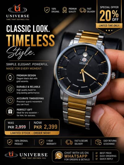brand new golden and silver chain watch home delivery free
