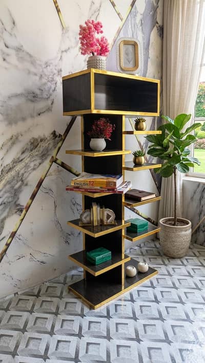 Modern Wooden & Display Rack & Bookshelf/ Shelf Unit & PVC Golden Edge