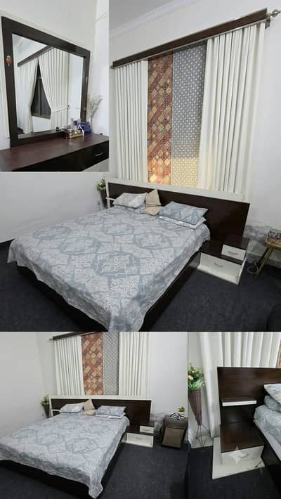 Modern Wooden King Size Bed with Dressing Table & Stool