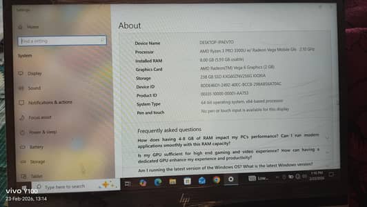 hp laptop Ryzen 3pro 8/256