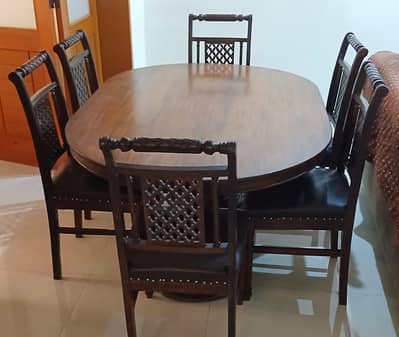 Used Dining table of pure sheesham wood for sale - 6 person seating