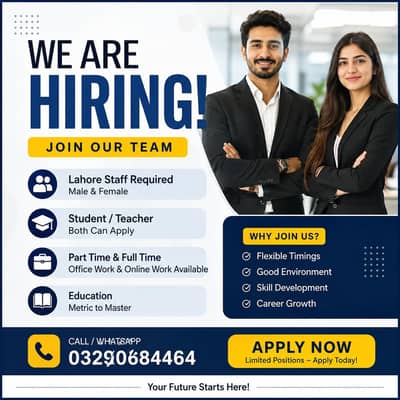 Lahore Staff Required – Part Time & Full Time Jobs