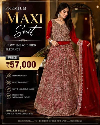 Heavy Embroidered Red Maxi Suit | Bridal Wear | Wedding Dress