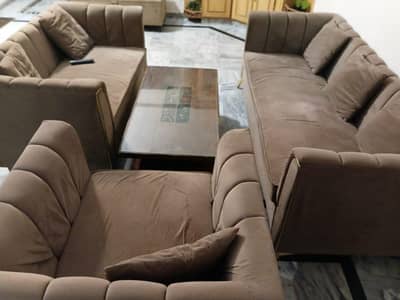 stylish n wooden frame sofa set with table