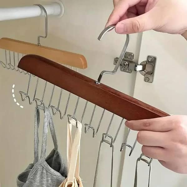 Multifunctional Non-Slip Storage Hangers with 8 Hooks 360 Degree Swivel Wooden Belt Hanger for Ties, Scarves,Clothes  Drying Hangers Wardrobe Organizer Accessories