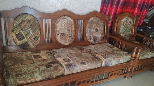Solid Wood 5 Seater Sofa Set (3+1+1) with Cushions