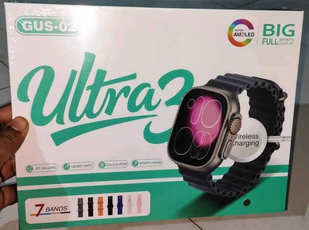 GUS-02 Smart Watch ULTRA 3 Original AMOLED Display - 7-in-1 Combo Pack with 7 Premium Straps | All-in-One Smartwatch for iOS & Android"
