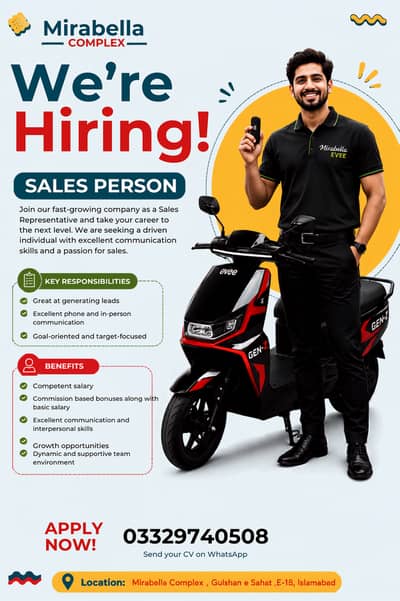 WE ARE HIRING SALE-PERSON PAY+COMISSION