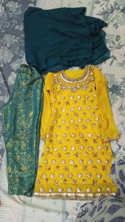 Yellow Chiffon 3pc ladies hand work suit