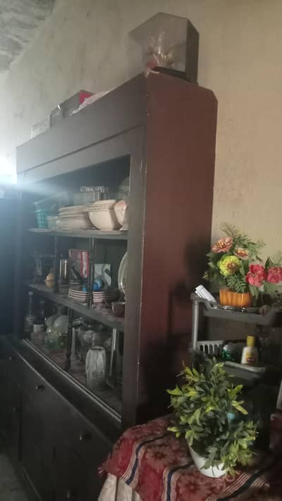 wooden dishes and books shelves cases