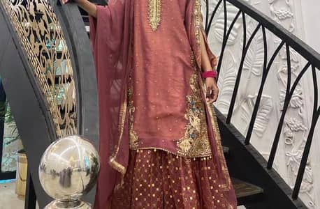 Dusty Pink Gharara 3pc - Heavy Embroidered Formal Dress - Like New