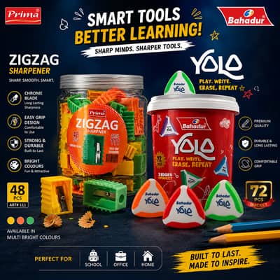  Premium Stationery Combo | Zigzag Sharpener + YOLO Eraser — Perfect