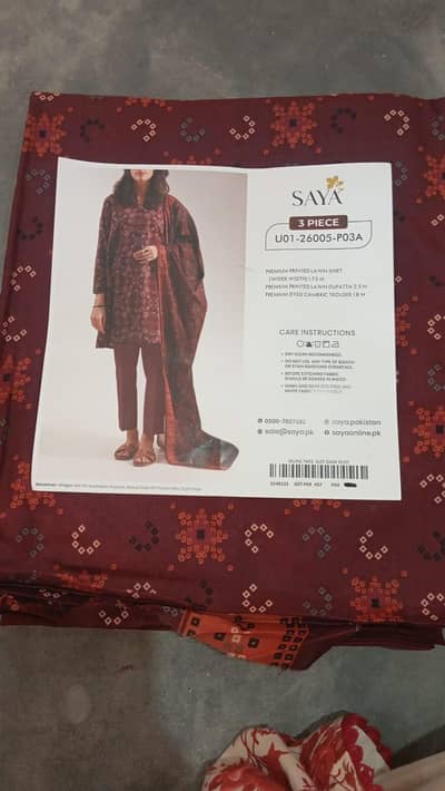 Original Saya 3 piece Dark Rust Printed Lawn  Suit Unstitched
