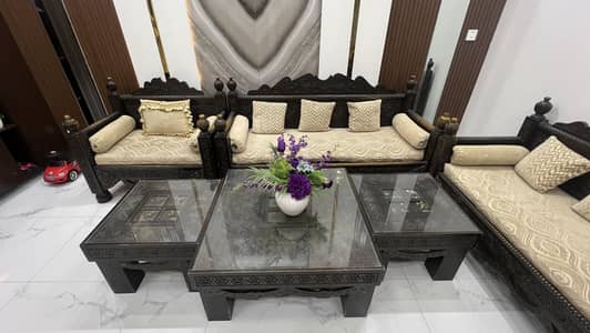 Pure wood sofa set with table’s excellent condition