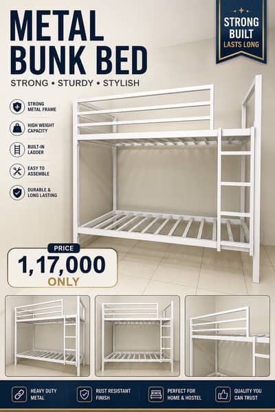 Premium White Metal Bunk Bed – Strong & Durable