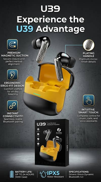 U39 Pro TWS Earbuds & Redington ANC/ENC Wireless Headphones Collection