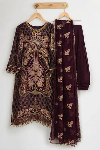purple 3 piece chiffon dress